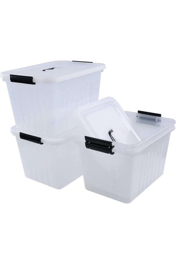 20 Quart Clear Latching Storage Bin with Handle, 4 Packs Plastic Storage Boxes