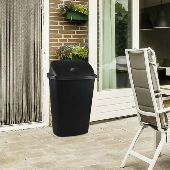 Farmoon 4 Pack 13 Gallon Swing Top Lid Garbage Cans, Black Plastic Large Trash Bins