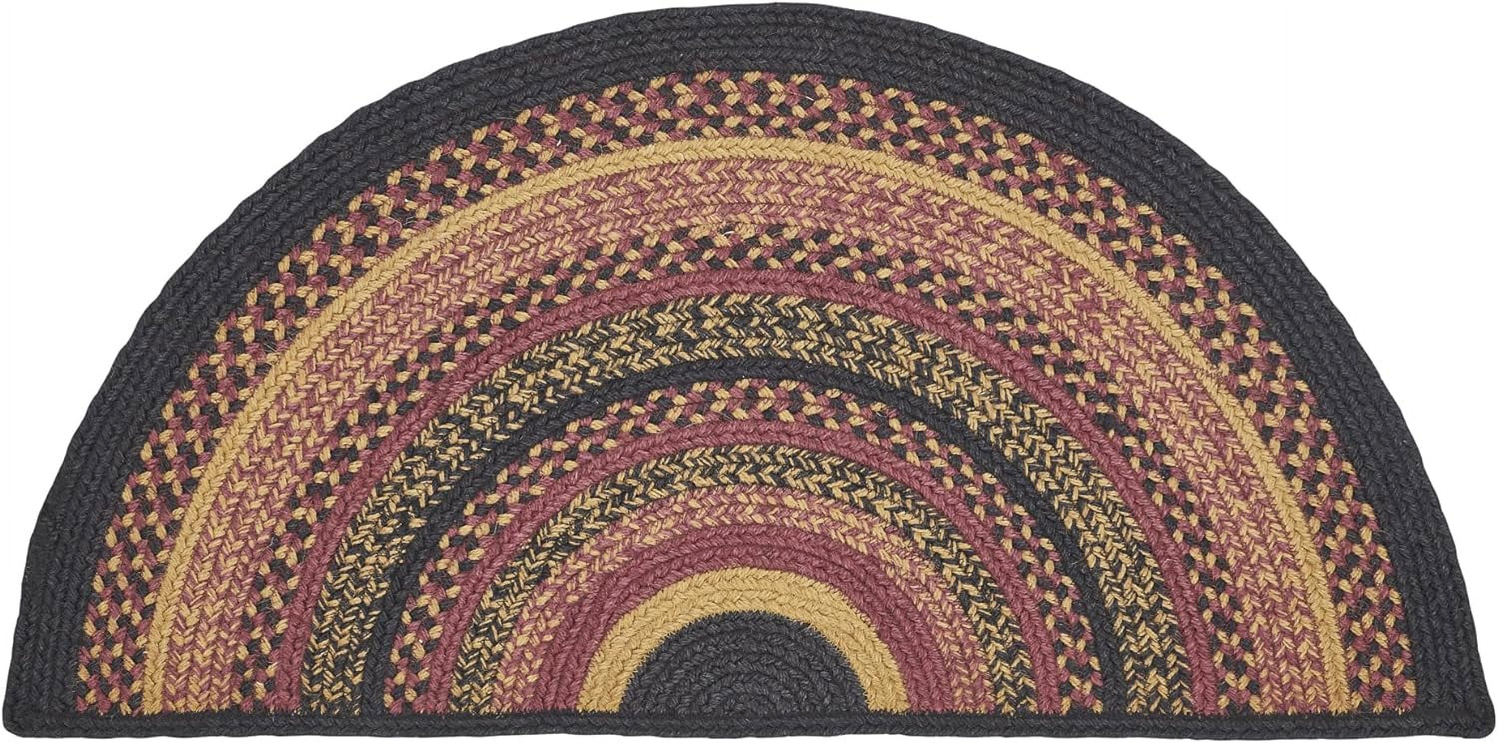 Farms Braided Jute Rug, NonSkid Pad, Half Circle Door Mat, Red Black Tan. 16.5X34