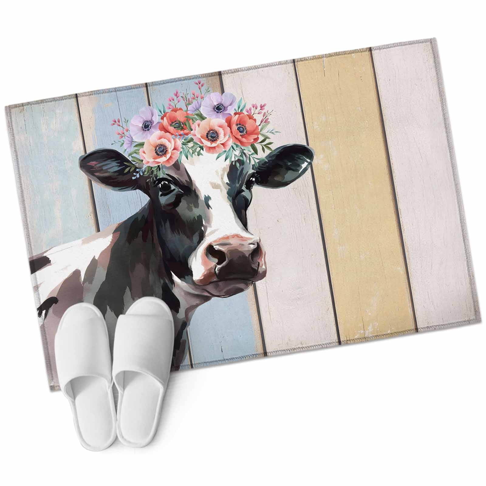 Farms Cows Washable Area Rug 2 x 3 ft Red Pink Purple Flowers Wooden ...