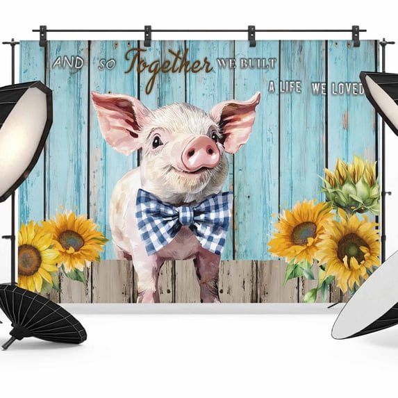 Farms Cute Pigs Photography Backdrop 10x8FT, Sunflower Blue Wood ...