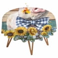 thumbnail image 1 of Farms Cute Pigs Round Tablecloth 54 inches Sunflower Brown Green Wood Striped Oil Painting Waterproof Oil-Proof Table Cloth Round Table Cover for Holiday Party Picnic Dinner Decor Indoor Outdoor Use, 1 of 9
