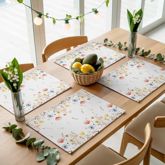 Farms Pink Blue Poppy Flowers Placemats Set of 4,Wipeable Washable Table Mats for Dining Tables, Country Floral Art Place Mats for Kitchen Event Party Tabletop Decor