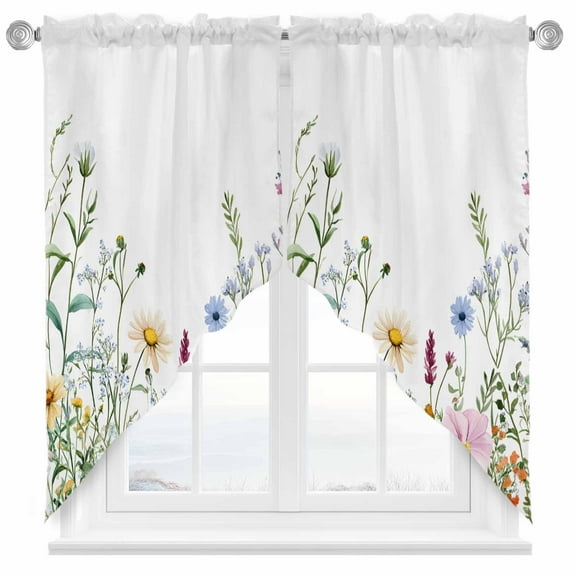 Farms Wildflowers Swag Valances for Windows 2 Pack Herbs Countryside Watercolor Floral Leaf Swag Kitchen Curtains 36 Inches Long Rod Pocket Short Window Treatment for Kitchen Bathroom 28"x36"