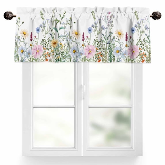 Farms Wildflowers Valances for Windows, 42 x 12in, Herbs Countryside Watercolor Floral Leaf Rod Pocket Kitchen Valance Curtain Light Filtering Window Treatments for Living Room Bedroom, 1 Panel