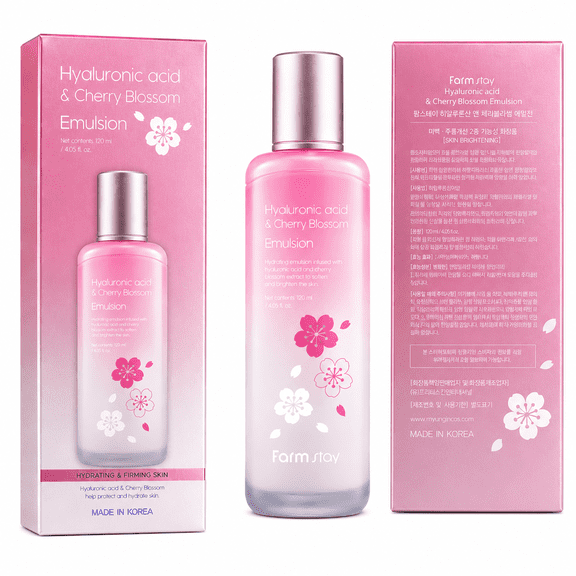 Farmstay Hyaluronic Acid & Cherry Blossom Emulsion 120 mL | Lightweight Hydrating Face Moisturizer with Cherry Blossom Extract | Korean Skin Care
