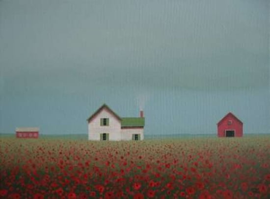 Farmstead in a Field of Poppies Canvas Art - Sharon France (18 x 24)