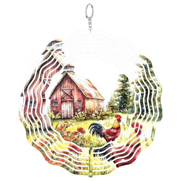 Farmyard Barn Rooster 3D Wind Spinner Metal Kinetic Sculpture Rustic Farmhouse Decor Gift