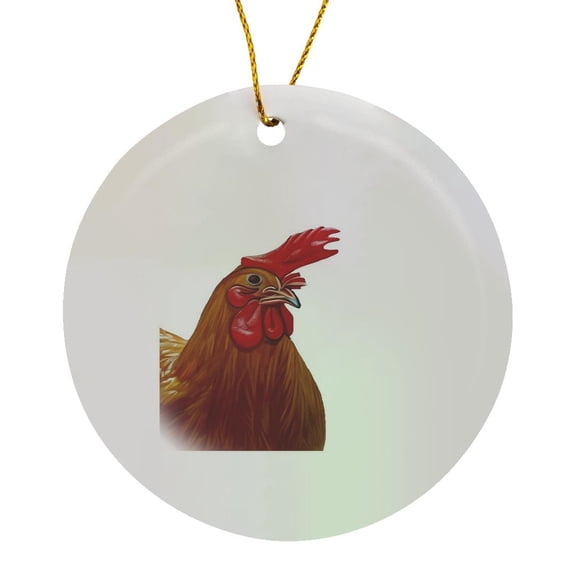 3drose, Farmyard Hen Chicken Lady Hen Cut Out, Circle Porcelain Ornament