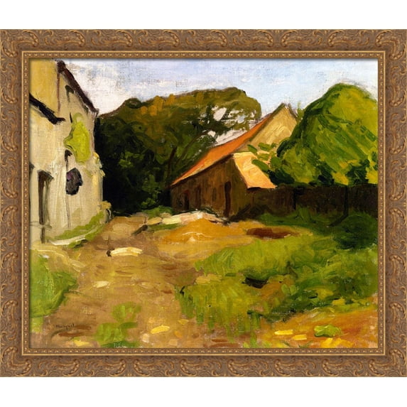 Farmyard at La Percaillerie (Normandy) 34x28 Large Gold Ornate Wood Framed Canvas Art by Albert Marquet