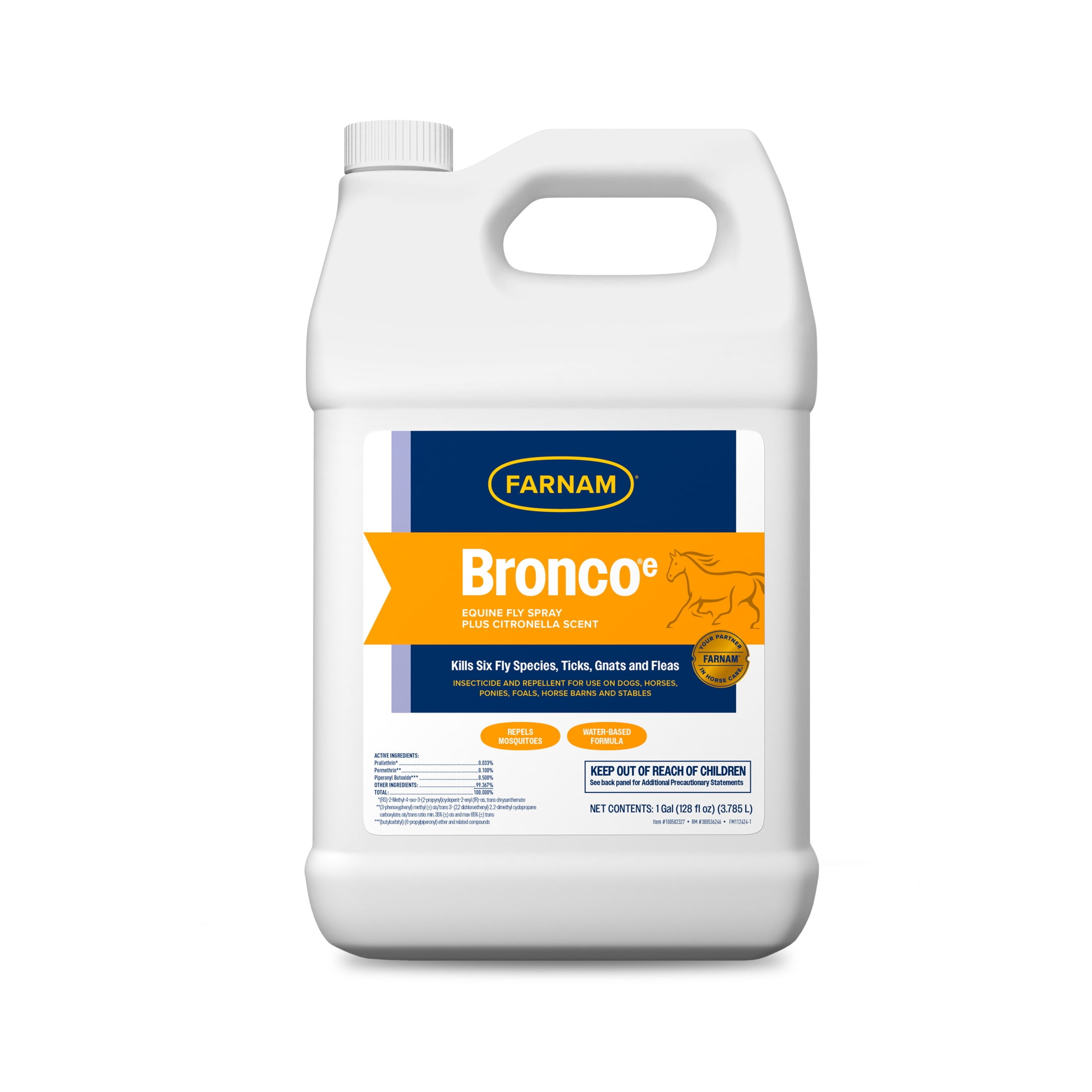 Farnam Broncoe Water-Based Fly Spray for Horses, Dogs, and Premises, 128 Ounces