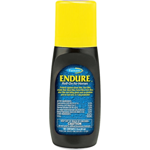 Farnam Endure Roll-On Fly Repellent for Horses, for Sensitive Areas, 3 Ounces