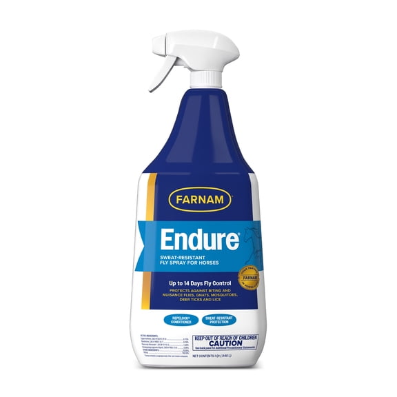 Farnam Endure Sweat-Resistant Fly Spray for Horses, Kills & Repels Horse Flies & Mosquitoes, 32 fl oz Spray Bottle