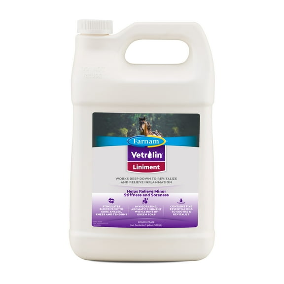 Farnam Vetrolin Horse Liniment for Muscle Soreness, Stiffness and Inflammation Relief on Horses, Helps Reduce Swelling 128 Fluid Ounces