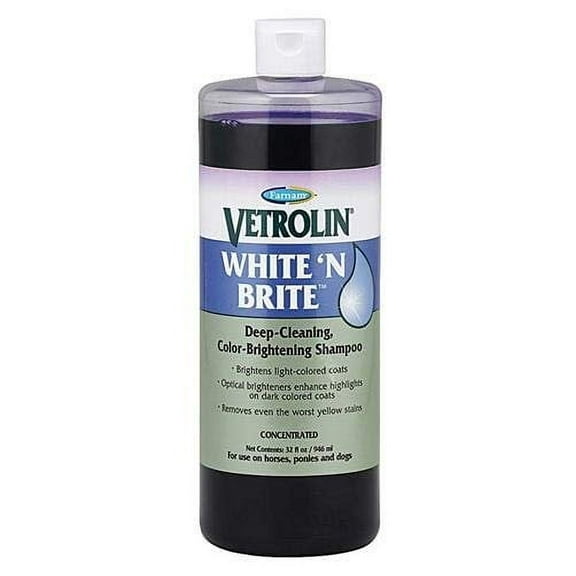 Farnam Vetrolin White n' Brite Deep-Cleaning Shampoo  For Horses, Ponies and Dogs  Color Brightening  32 oz