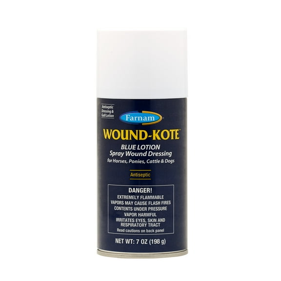 Farnam Wound-Kote Blue Lotion Spray Wound Dressing for use on Horses and Dogs, 7 Ounce
