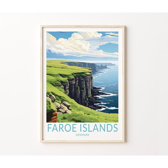 Faroe Islands Nordic Atlantic Coastal Cliff Nature Wall Art, Unframed Paper Poster 8x10in