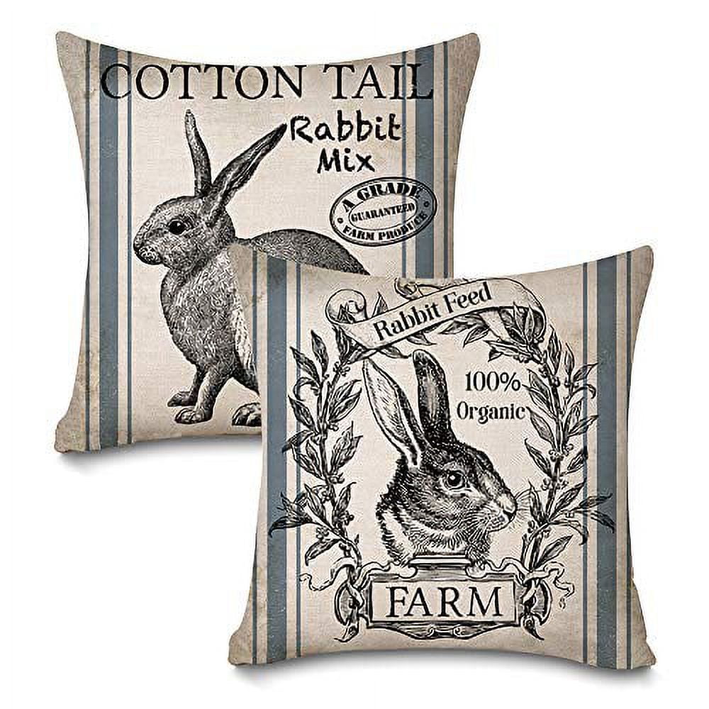 Vintage Farmhouse Rabbit Print Cotton Throw Pillow Set