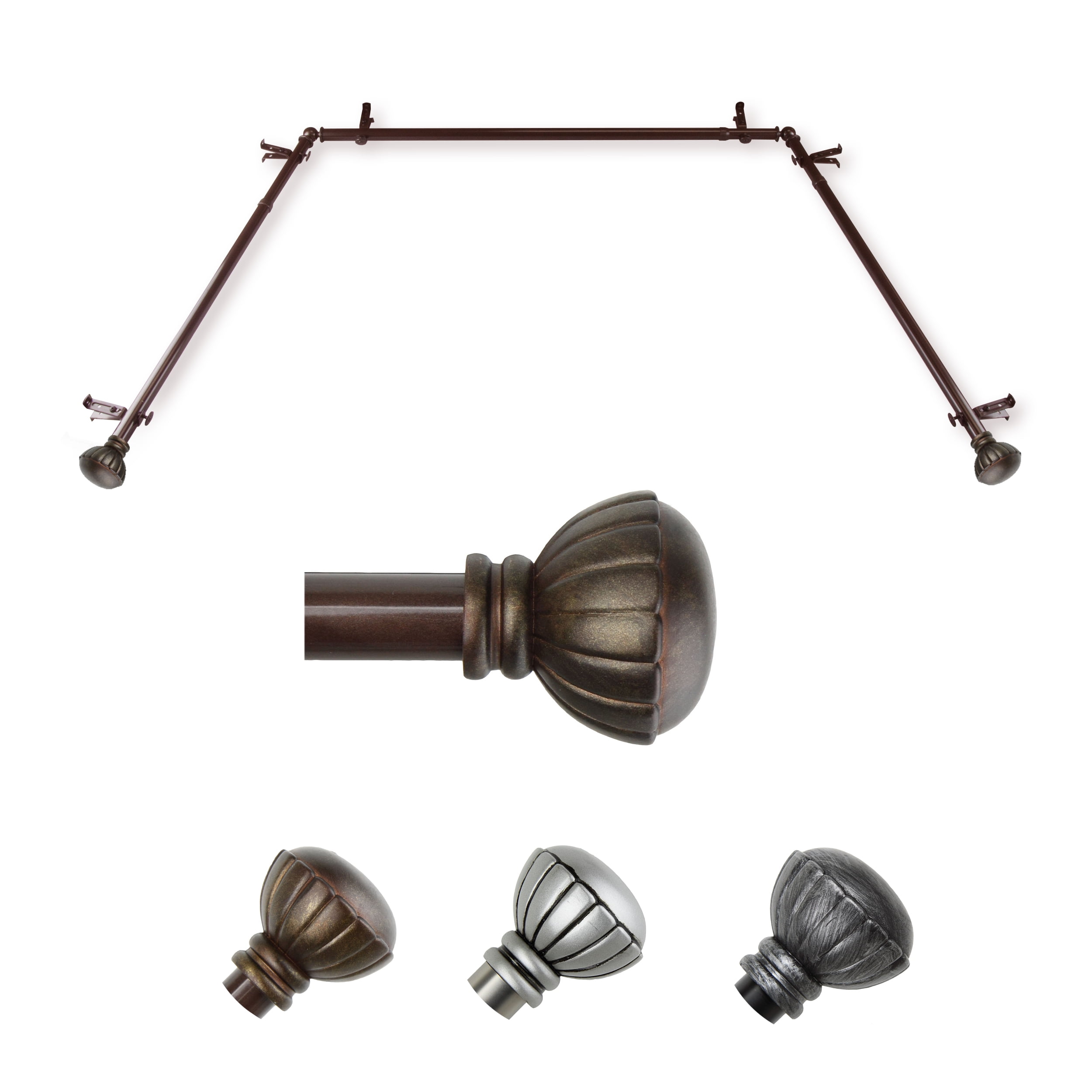 Faron 13/16" Bay Window curtain rod 20"-36", 38"-72" - Cocoa
