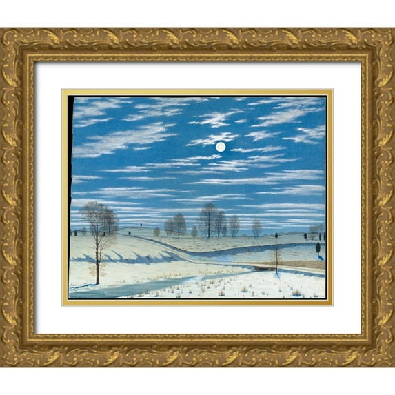 Farrer, Henry 18x15 Gold Ornate Wood Framed with Double Matting Museum Art Print Titled - Winter Scene in Moonlight