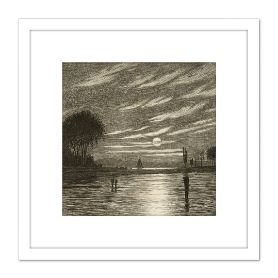 Farrer Little Hell Gate Harlem New York Etching 8X8 Inch Square Wooden Framed Wall Art Print Picture with Mount