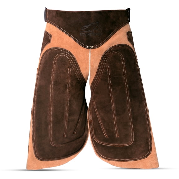 Farrier Apron Chaps 2mm Cowhide Leather, 27" Length, Adjustable Waist (28"-52"), Ergonomic Foam-Padded Thigh & Back Support, 4 Knife Pockets, 2 Nail Magnets For Hoof Trimming and Horse Shoeing.