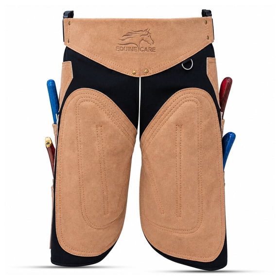 Equine Care 29-Inch Farrier Apron Chaps – Full-Length Cowhide Suede Leather & Canvas Farrier Tool for Maximum Protection in Hoof Trimming and Horse Shoeing