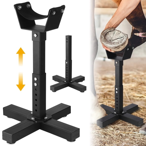 Farrier Hoof Stand, Adjustable Horse Trimming Support, Metal Hoof Jack System, Stable Base with Anti-Slip Pads, Soft Strap Cradle for Front Hind Hooves, Routine Hoof Care