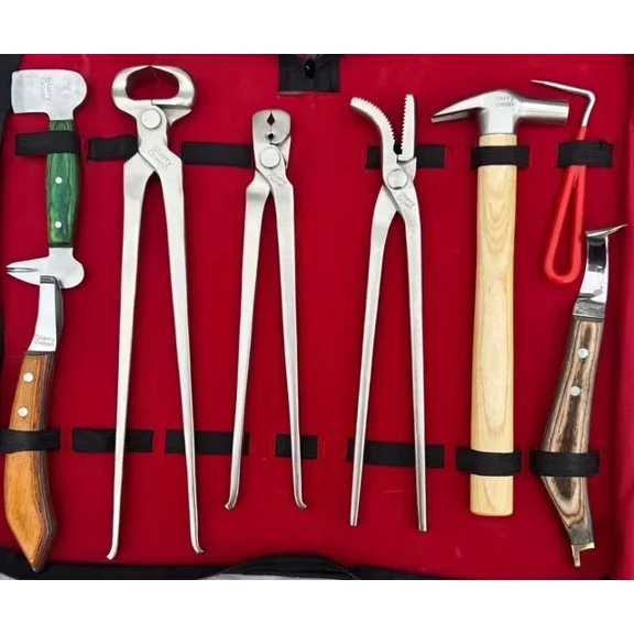 Farrier Tools Kit with Driving Hammer, Hoof Knife Set, Buffer, 12" Hoof Nipper and Clincher, Professional Horse Care Set
