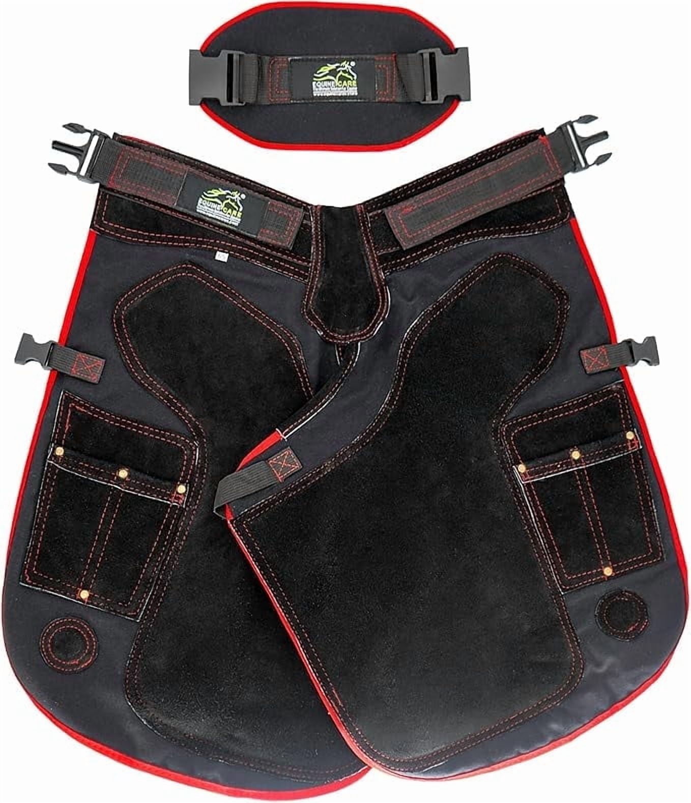 Equine Care Farrier Apron Chaps – 23" Length, 2mm Cowhide Leather & 500 GSM Canvas, Ergonomic Padding, Air-Mesh, Dual Magnets, Adjustable Waist (28"-52"), Ideal for Horseshoeing & Hoof Trimming.