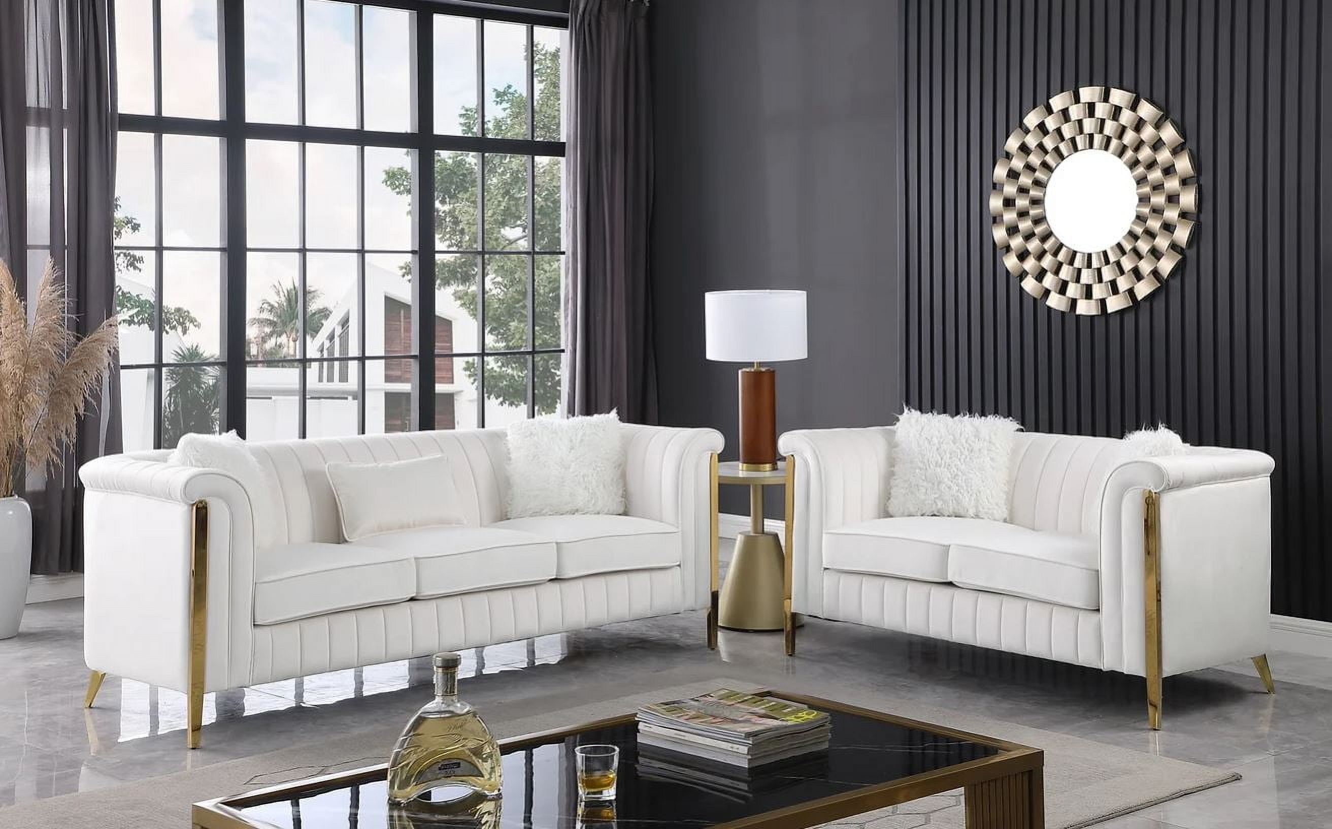 Farris 2pc Modern Sofa And love seat Living room set In Cream Velvet