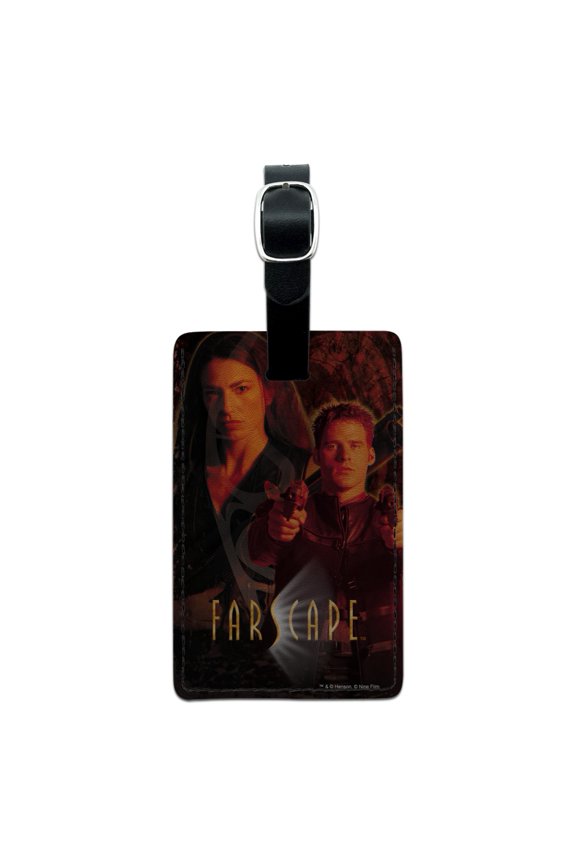 Farscape Crew Group Shot With Logo Weapons Raised John Crichton Aeryn Sun Rectangle Leather Luggage Card Suitcase Carry-On ID Tag