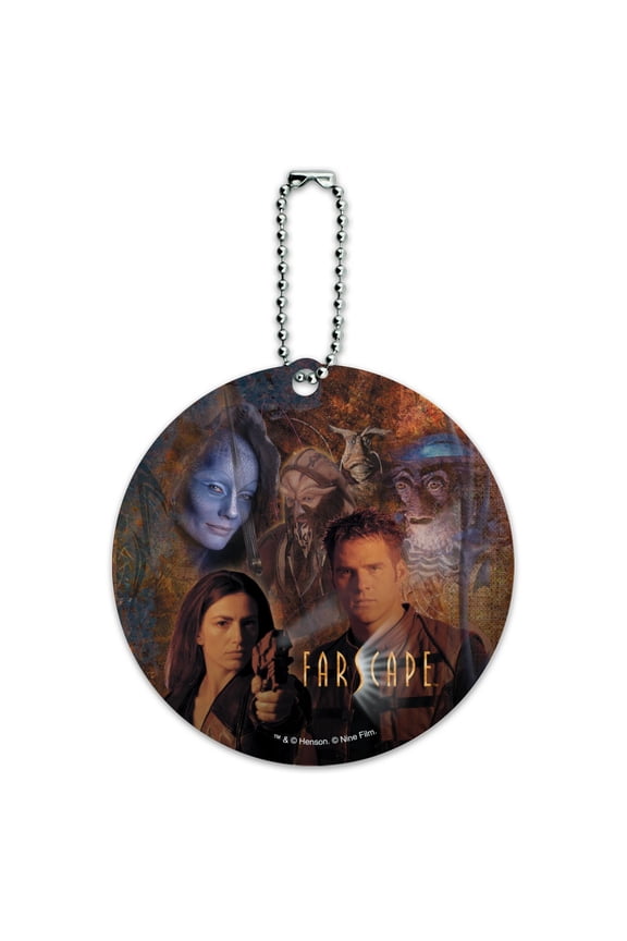 Farscape Crew Group Shot With Logo Weapons Raised Round Luggage ID Tag Card Suitcase Carry-On