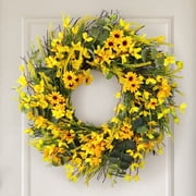 18Inch Spring Wreath Forsythia Wreath with Yellow Daisy Summer Wreaths for Front Door Wreath for Seasonal Decor