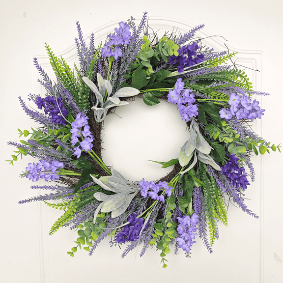 20Inch Spring Wreaths Summer Lavender Wreath for Front Door with Lambs Ear for Indoor Outdoor Seasonal Decor-Rustic Farmhouse Door Hanging
