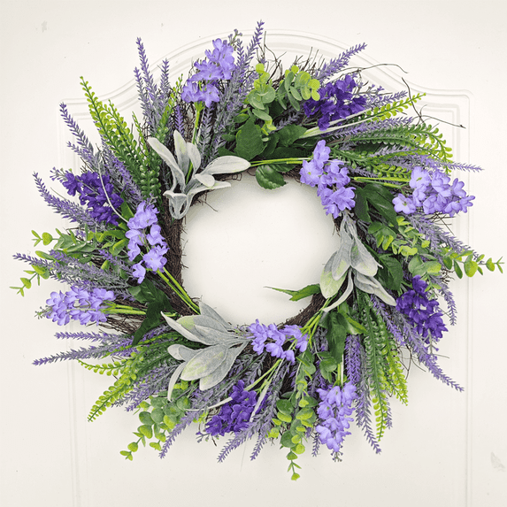 20Inch Spring Wreaths Summer Lavender Wreath for Front Door with Lambs Ear for Indoor Outdoor Seasonal Decor-Rustic Farmhouse Door Hanging
