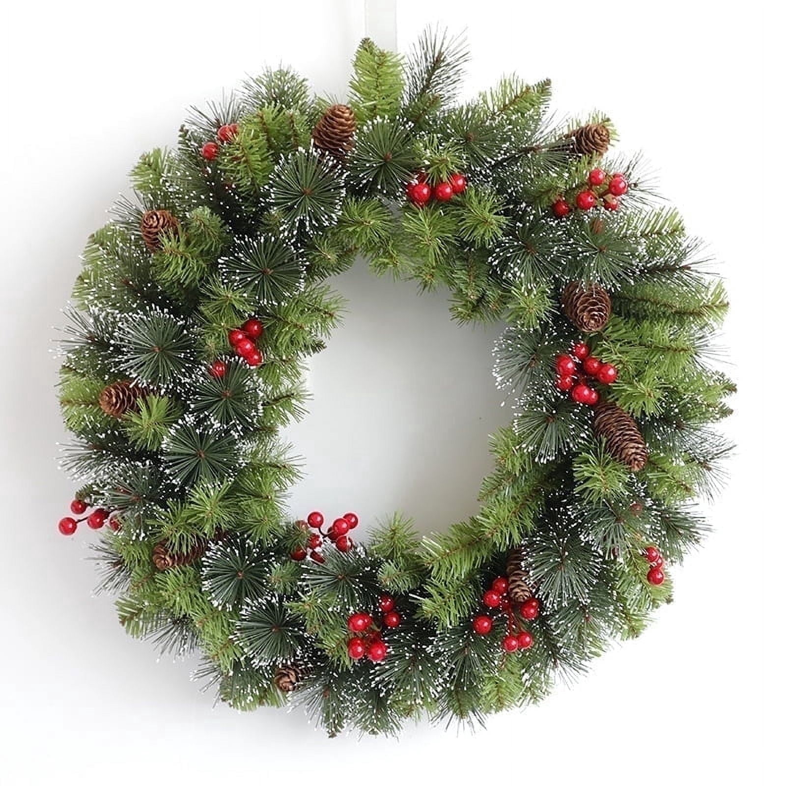 Myecovie Christmas Wreaths for Front Door 17" Christmas Frost Wreath with Red Berries, Christmas Home Decoration Indoor Outdoor for Winter Wall Windows Decor