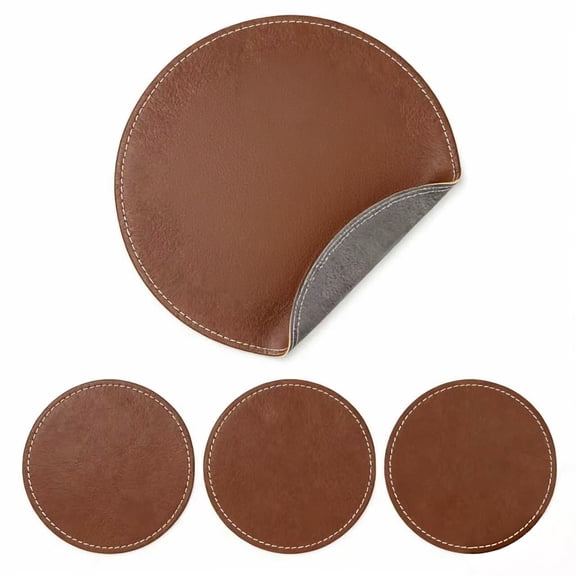 Placemat Set of 4, 15" Faux Leather Placemats Round Leather Place mat Coffee Mats Kitchen Table Mats for Kitche Decors-Easy to Clean