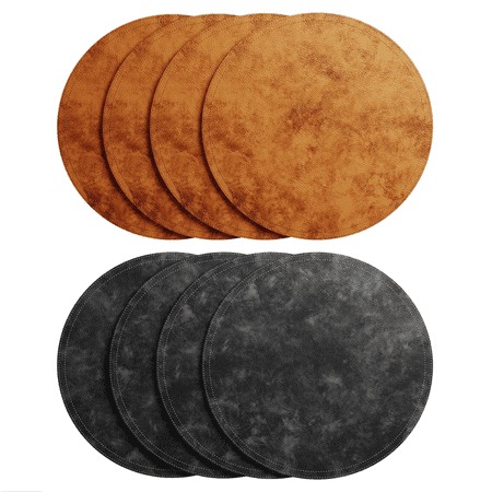 Placemat Set of 4, 15" Faux Leather Placemats Round Leather Place mat Coffee Mats Kitchen Table Mats for Kitche Decors-Easy to Clean