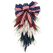 Patriotic Wreath Memorial Day Wreath for Hanging Door Wreath for Home Decoration Wheat Garland for 4th of July Memorial Day Swag