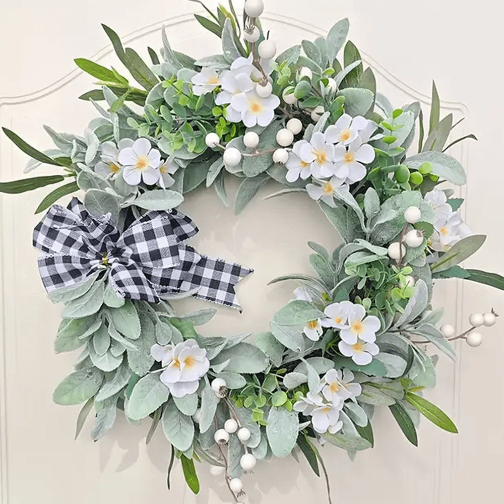Farship Spring Wreath 18Inch Artificial Wreath for Spring Summer Indoor Outdoor Home Decor Lambs Ear Wreaths with Berries for Farmhouse Porch Home Wall Window