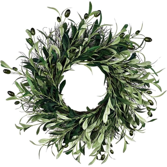 Spring Wreaths Artificial Green Olive Wreath for Front Door Easter Decoration Hanging Decorations Summer Green Wall Hanging Decorations for Outdoor Home Decor-18"