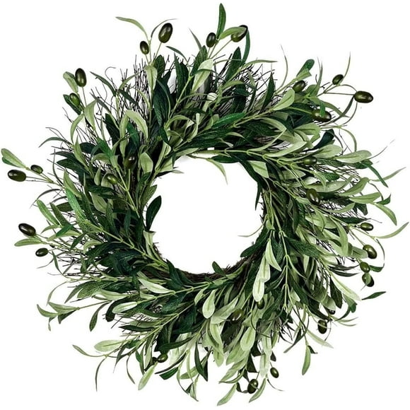Spring Wreaths Artificial Green Olive Wreath for Front Door Easter Decoration Hanging Decorations Summer Green Wall Hanging Decorations for Outdoor Home Decor-18"