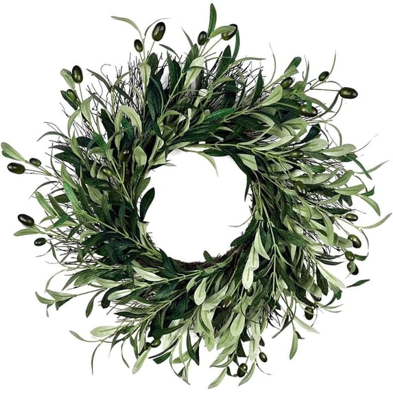 Summer Wreaths Artificial Green Olive Wreath for Front Door Easter Decoration Hanging Decorations Summer Green Wall Hanging Decorations for Outdoor Home Decor-18"