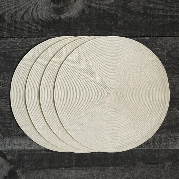 Farship Round Placemats Set of 4, 15 Inches Woven Farmhouse Place Mats Non-Slip Dining Kitchen Table Mats for Dining Room - Off White