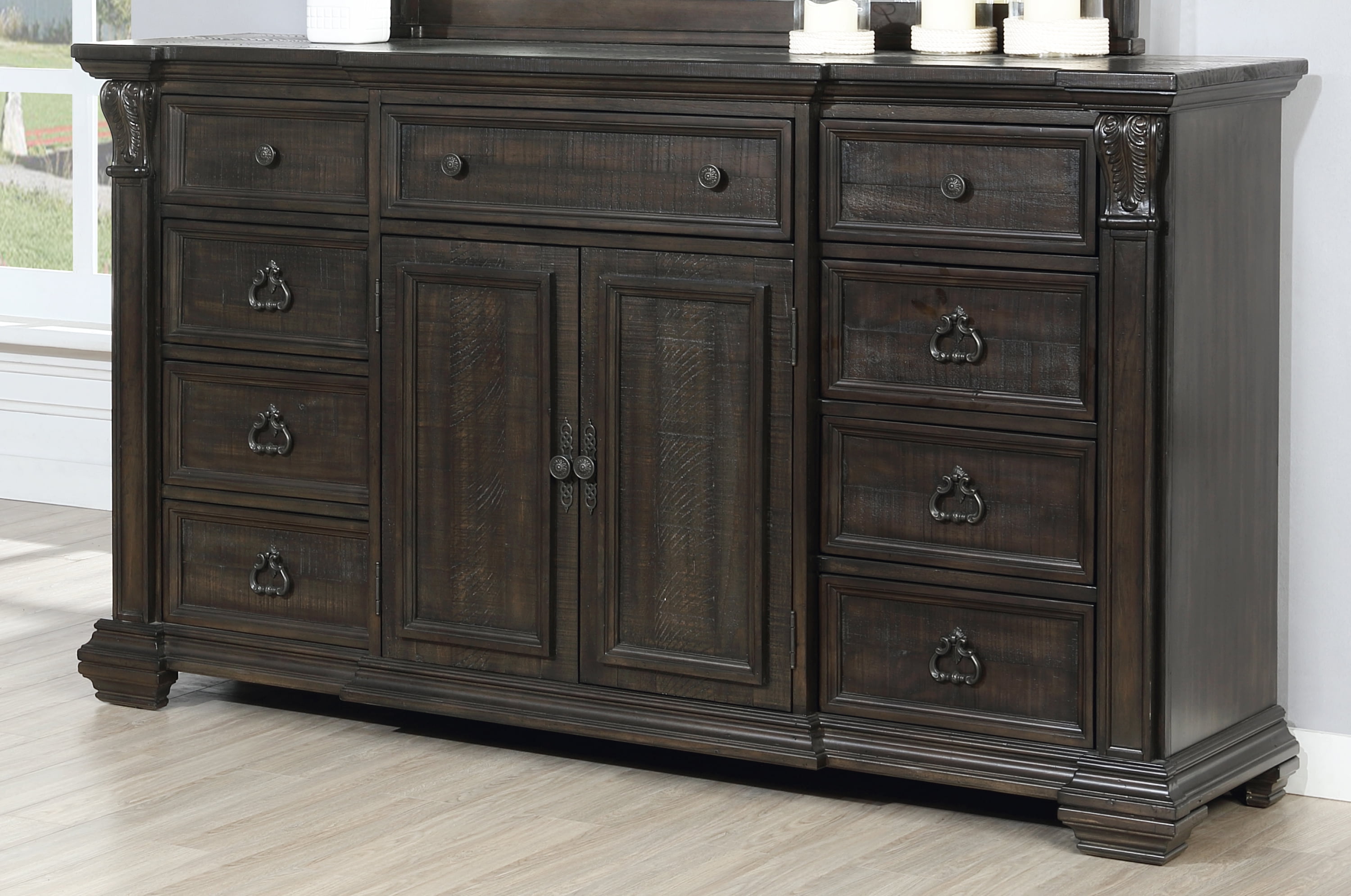 Farson Distressed Dark Walnut Finish Dresser with Door, B852D