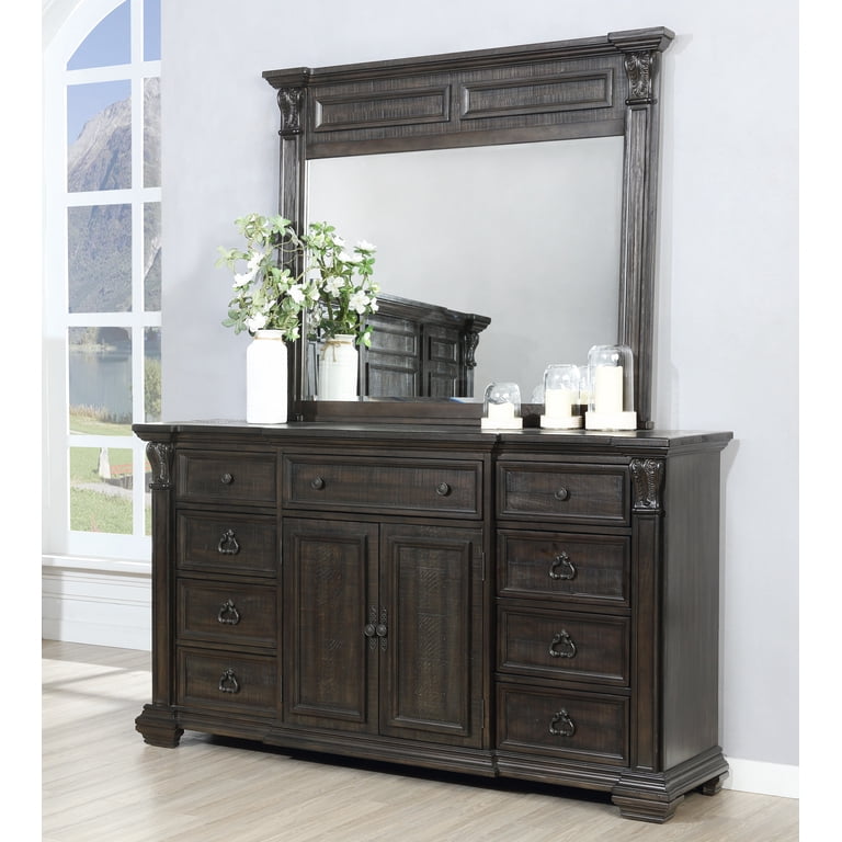 black dresser with mirror walmart Farson Distressed Dark Walnut Finish Wood Dresser Mirror with Door