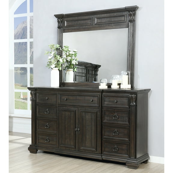 Farson Distressed Dark Walnut Finish Wood Dresser Mirror with Door