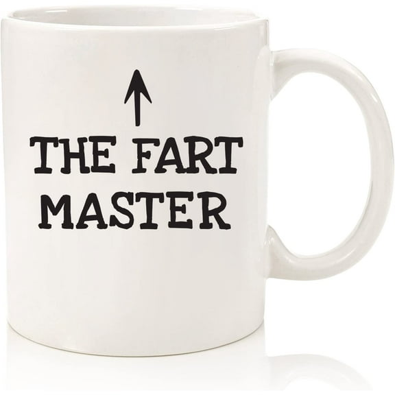 The Fart Master Funny Coffee Mug - Best Gag Gifts for Men, Dad, Women - Unique Birthday Gift Idea for Him from Son, Daughter, Wife - Top Bday Present for Husband, Brother, Boyfriend - Fun Novelty Cup