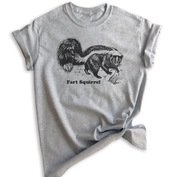 Fart Squirrel Shirt, Unisex Women's Men's Shirt, Funny Animal Shirt, Animal Name Shirt, Skunk Shirt, Heather Gray, 3X-Large